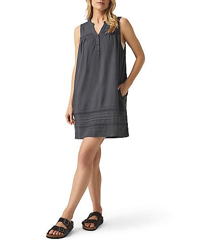 Splendid Catalina Woven Crochet Linen Blend V-Neck Sleeveless A-Line Mini Dress