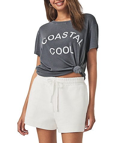 Splendid "Coastal Cool" Graphic Knit Crew Neck Short Sleeve Boxy Tee