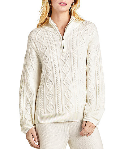 Splendid Dakota Cable Knit Quarter Zip Mock Neck Cashmere Wool Blend Sweater