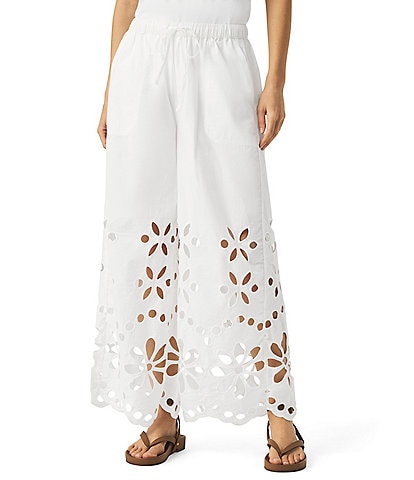 Splendid Emmalyn Wide Leg Mid Rise Lace Eyelet Pants