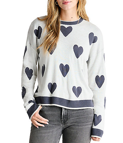 Splendid Eve Heart Crew Neck Pullover Sweater