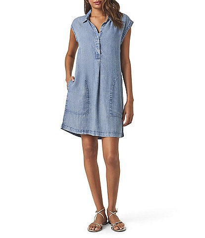 Splendid Gabrielle Knit Notch Collar Cap Sleeve A-Line Mini Dress
