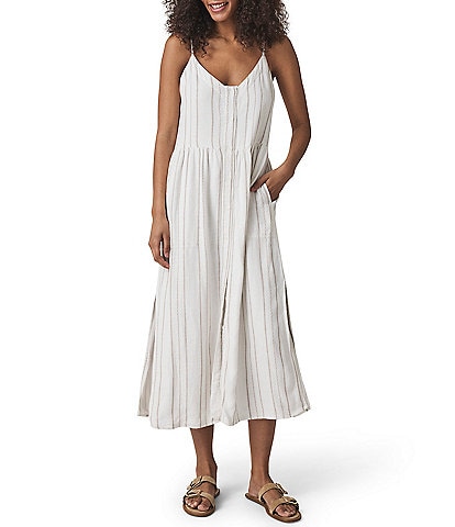 Splendid Gabrielle Knit Stripe Print V-Neck Sleeveless A-Line Midi Dress