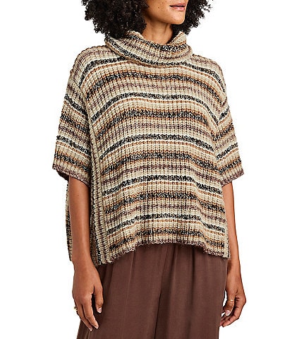 Splendid Jeanette Sweater Poncho Turtleneck Short Sleeve Sweater