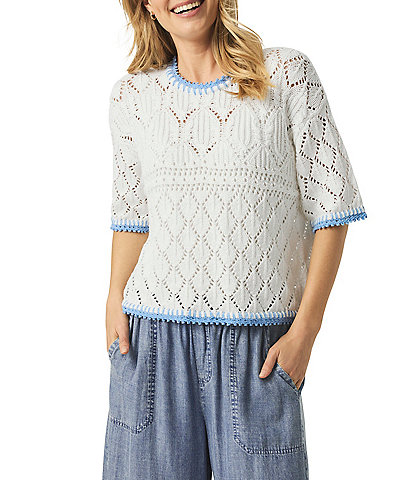 Splendid Keke Crochet Knit Crew Neck Short Sleeve Top