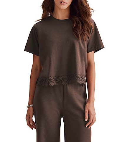 Splendid Lainey Lace Trim Short Sleeve Top