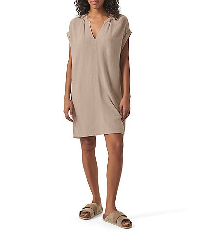 Splendid Lana Woven V-Neck Short Sleeve Mini Shift Dress