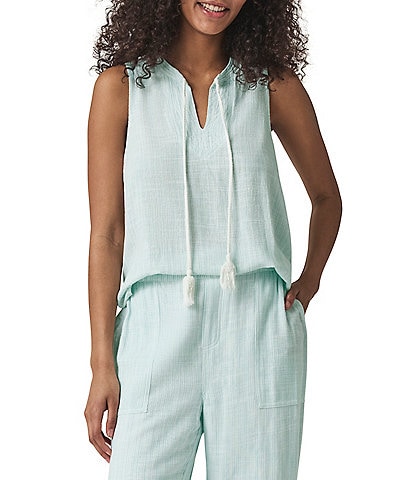 Splendid Layla Knit Stripe Print Split V-Neck Sleeveless Coordinating Top