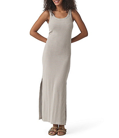 Splendid Lina Knit Stripe Print Scoop Neck Sleeveless Bodycon Maxi Dress