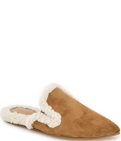 Splendid Liza Suede Faux Shearling Trimmed Mules