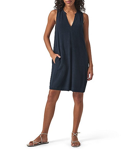 Splendid Mary Ann Linen Blend V-Neck Sleeveless Shift Dress