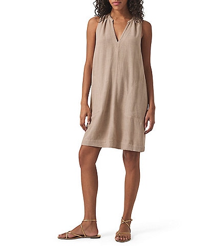 Splendid Mary Ann Linen Blend V-Neck Sleeveless Shift Dress