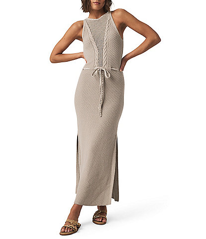 Splendid Micah Pointelle Knit Halter Neck Sleeveless Sheath Dress