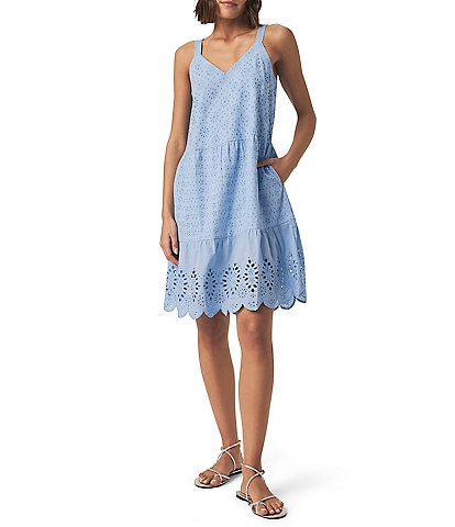 Splendid Napa Eyelet V-Neck Sleeveless A-Line Scalloped A-Line Dress