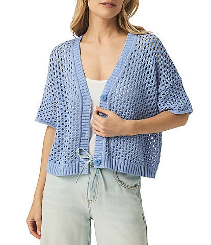 Splendid Nova Pointelle Knit V-Neck Short Sleeve Cardigan