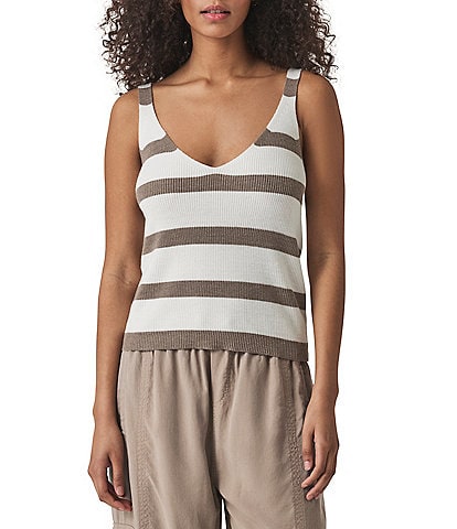 Splendid Octavia Woven Stripe V-Neck Sleeveless Tank Top