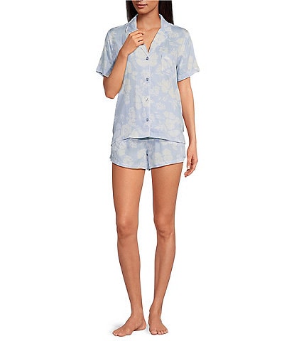 Splendid Soft Shadow Floral Short Sleeve Notch Top Shorty Pajama Set