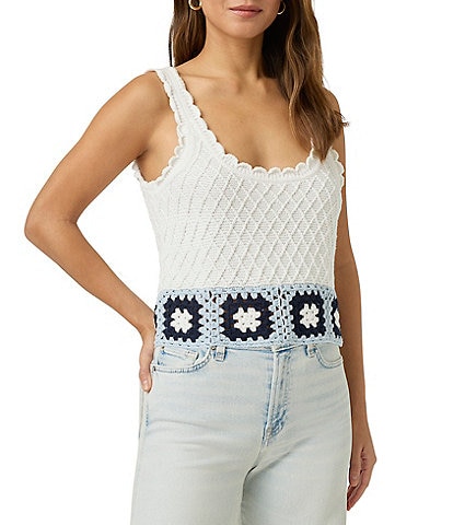 Splendid Sonia Crochet Knit Scoop Neck Sleeveless Tank
