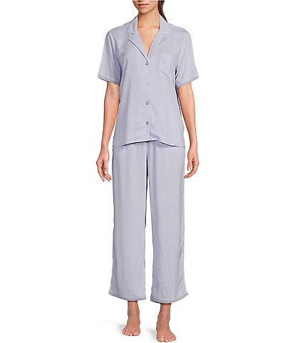 Splendid Woven Petal & Dot Geo Short Sleeve Notch Collar Cropped Pajama Set