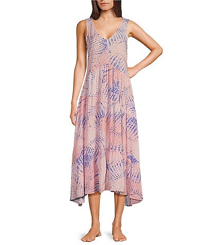 Splendid Woven Sleeveless V-Neck Animal Palm Print Nightgown