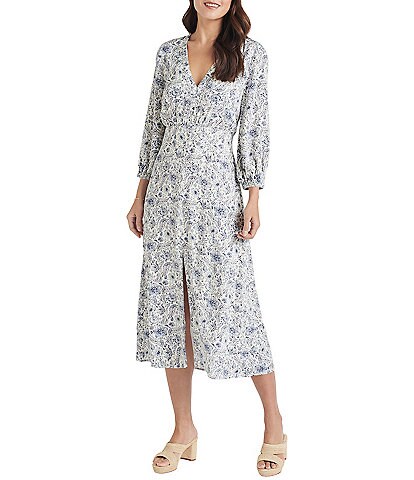 Splendid x Cella Jane Blog Floral Print Long Sleeve Cut-Out Back Midi Dress
