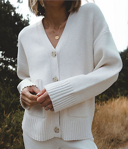 Splendid x Cella Jane Blog Knit V-Neck Dropped Long Sleeve Button Front Cardigan