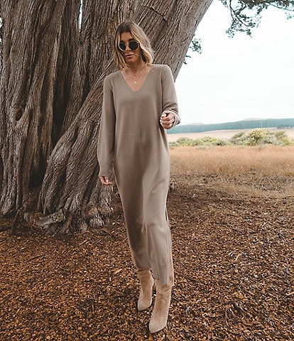 Splendid x Cella Jane Blog Long Sleeve V-Neck Sweater Maxi Dress