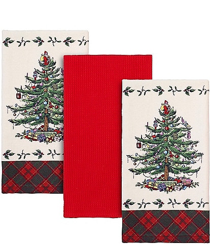 Spode Christmas Tree 3-Piece Tartan Kitchen Towel Set