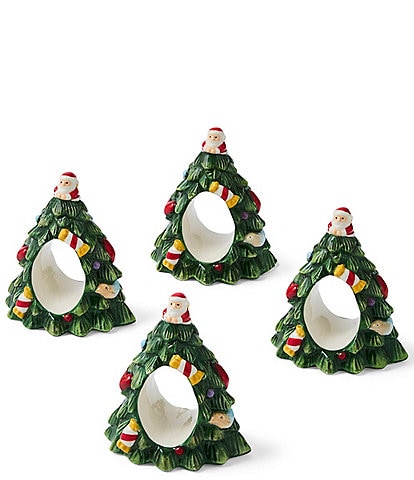 Spode Christmas Tree Collection Napkin Ring Holder Set