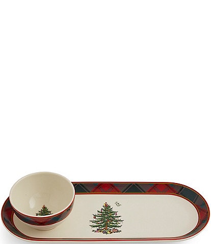 Spode Christmas Tree Collection Tartan 2-Piece Chip and Dip Server