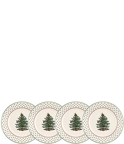 Spode Christmas Tree Polka Dot Dessert Plates, Set of 4