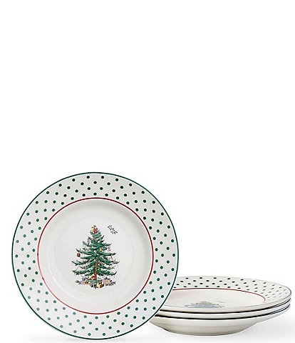 Spode Christmas Tree Polka Dot Tidbit Plates, Set of 4