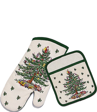 Spode Christmas Tree Pot Holder & Oven Mitt Set