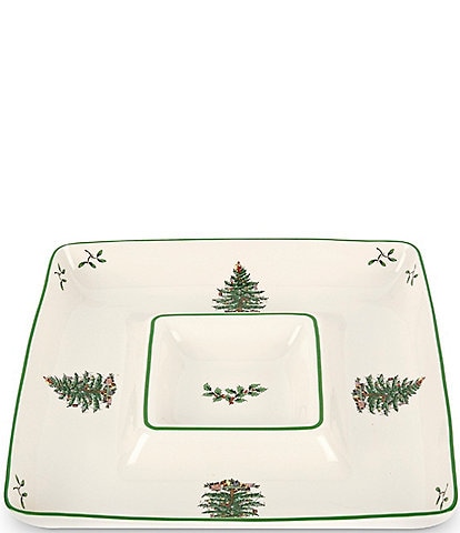 Spode Christmas Tree Square Chip & Dip Server