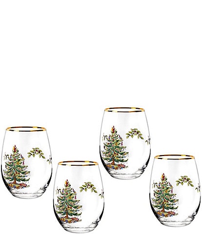 Spode Christmas Tree Stemless Wine Glasses, Set of 4