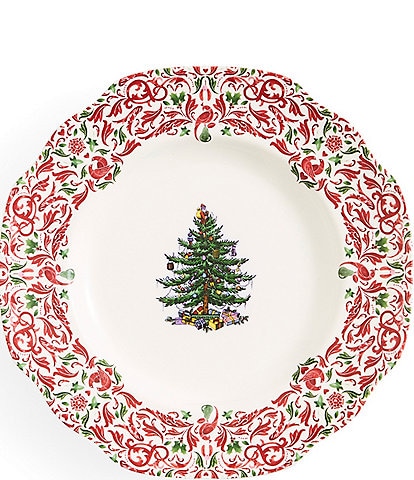 Spode Christmas Tree Yuletide Collection Scalloped Salad Plates, Set of 4
