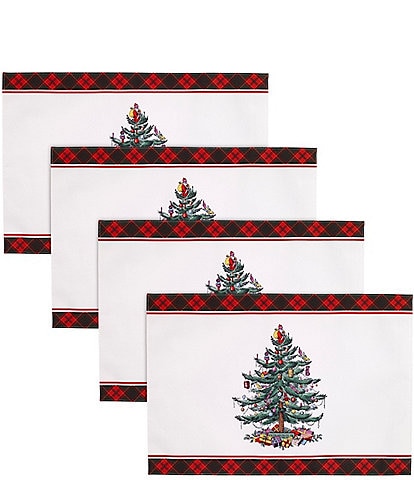 Spode Holiday Tartan Collection Christmas Tree Placemats, Set of 4