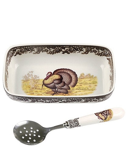 Spode Woodland Turkey Cranberry Dish With Spoon