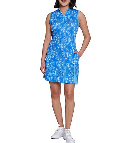 Sport Haley Arlette Printed Quarter Zip Mock Neck Sleeveless Pleated Hem Dress