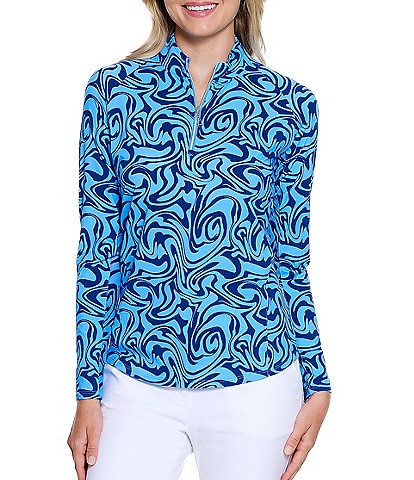 Sport Haley Capri Swirl Print Tempo Mock Neck Long Sleeve Pullover