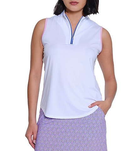 Sport Haley Gabby Mock Neck Sleeveless Contrast Trim Quarter-Zip Polo