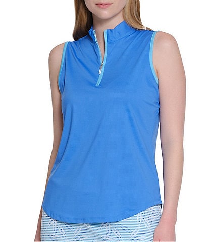 Sport Haley Gabby Mock Neck Sleeveless Contrast Trim Quarter Zip Polo