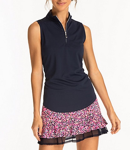 Sport Haley Mock Collar Quarter Zip Sleevesless Polo Shirt