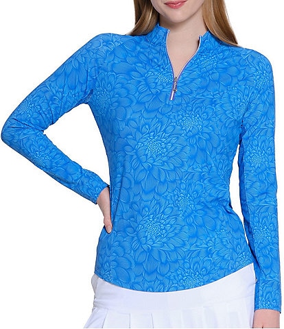 Sport Haley Leaf Print Tempo Quarter Zip Mock Neck Long Sleeve Pullover