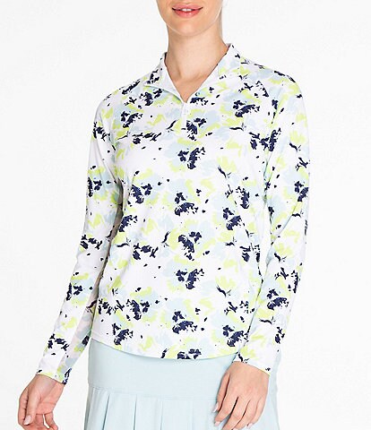 Sport Haley Tempo Floral Printed Long Sleeve Quarter Zip Polo Top