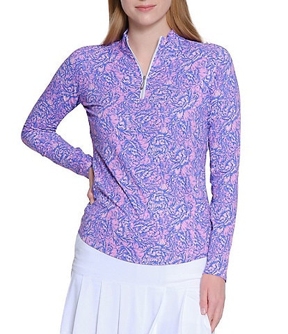 Sport Haley Tropical Multi Print Mock Neck Long Sleeve Shirt