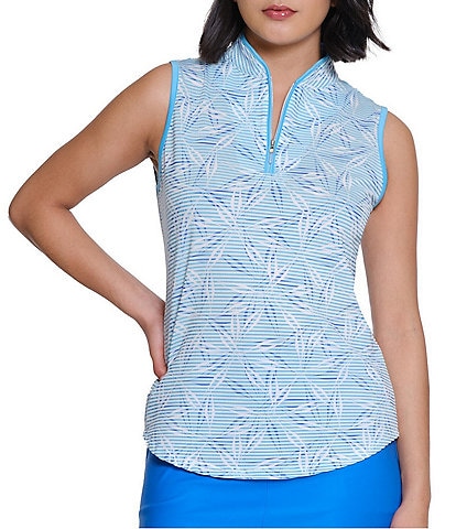 Sport Haley Wave Printed Quarter Zip Mock Neck Sleeveless Top