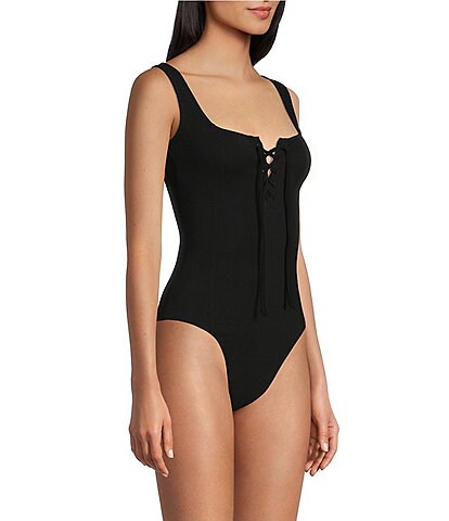 Square Neck Lace Up Bodysuit