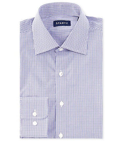 STANTT Classic Fit Performance Stretch Hidden Button Down Collar Mini Grid Check Dress Shirt