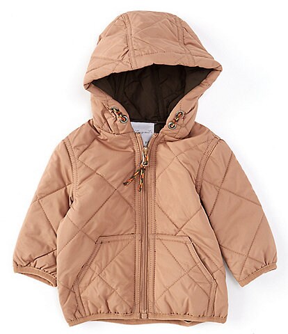 Starting Out Baby 3-9 Months Light Quilted Puffer Front Zip Hooded Coat